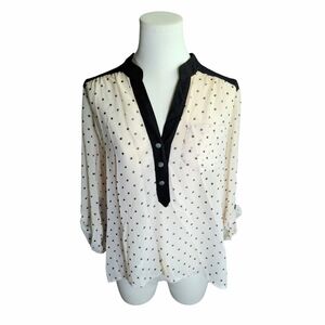 Vintage Heart Soul White Black Polka Dot Sheer Cuffed Sleeve Blouse Size Medium